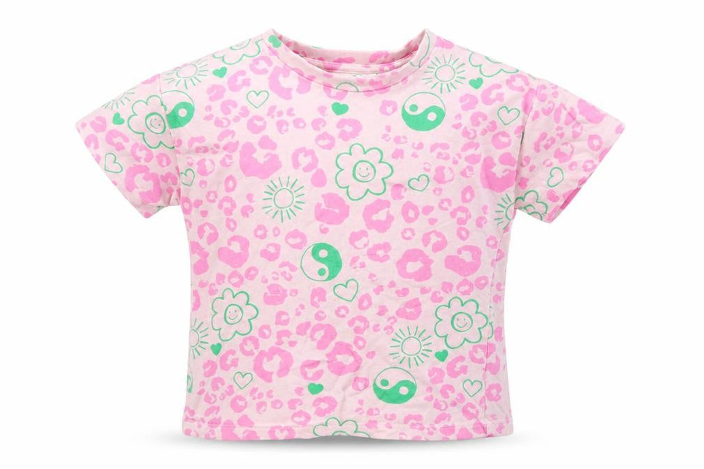 NEXT Girls Pink Animal Print 100% Cotton Basic T-Shirt Size 4 Years Round Neck Pullover