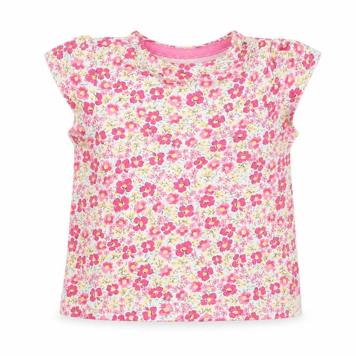 Mothercare Girls Pink Floral Cotton Basic T-Shirt Size 3-6 Months Crew Neck Pullover