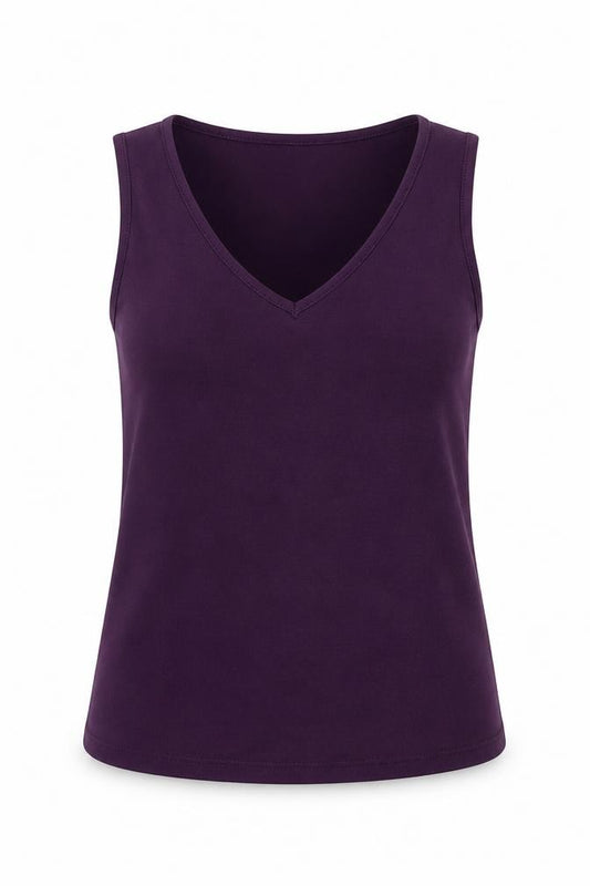 Front view of Antthony women’s purple polyester basic tank, size S, v-neck