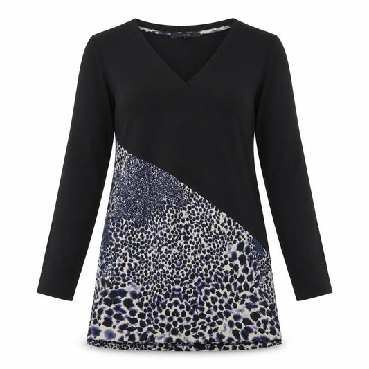 Front view of Next women’s black animal print polyester a-line, size UK 12, crew neck pullover