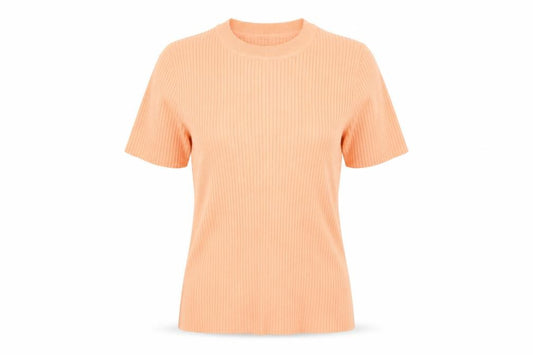 Front view of H&M women’s pink polyester basic t-shirt, size S, crew neck