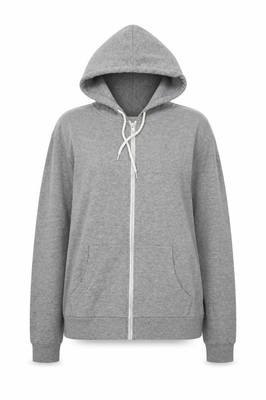 Front view of ASOS women’s grey round neck cotton full zip jumper, size S