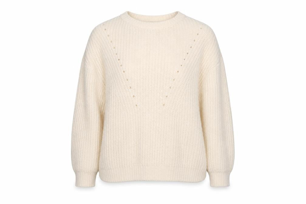 Front view of F&F women’s white crew neck polyester jumper, size UK 14