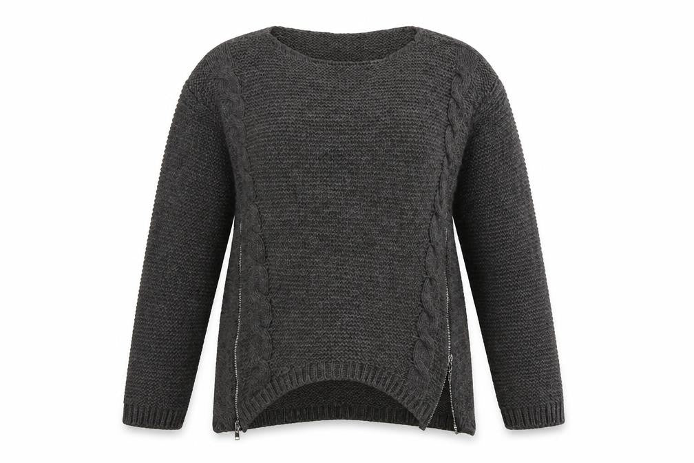Front view of Preworn women’s brown round neck acrylic jumper, size S