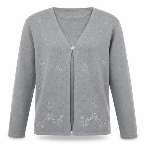 Bonmarché Womens Grey Round Neck Geometric Polyester Cardigan Jumper Size M   - Two Layers