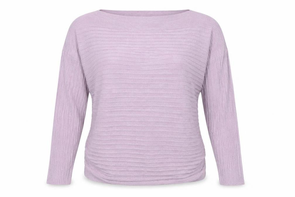 Front view of Preworn women’s purple round neck polyester jumper, size L