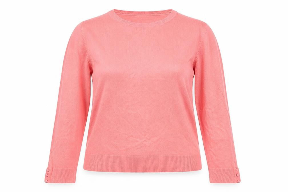 Front view of BHS women’s pink acrylic pullover sweatshirt, size UK 14