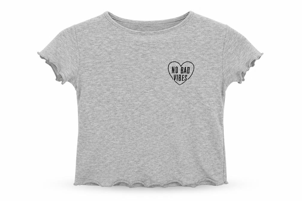 Denim Co Girls Grey  Cotton Basic T-Shirt Size 10-11 Years Crew Neck Pullover - No Bad Vibes