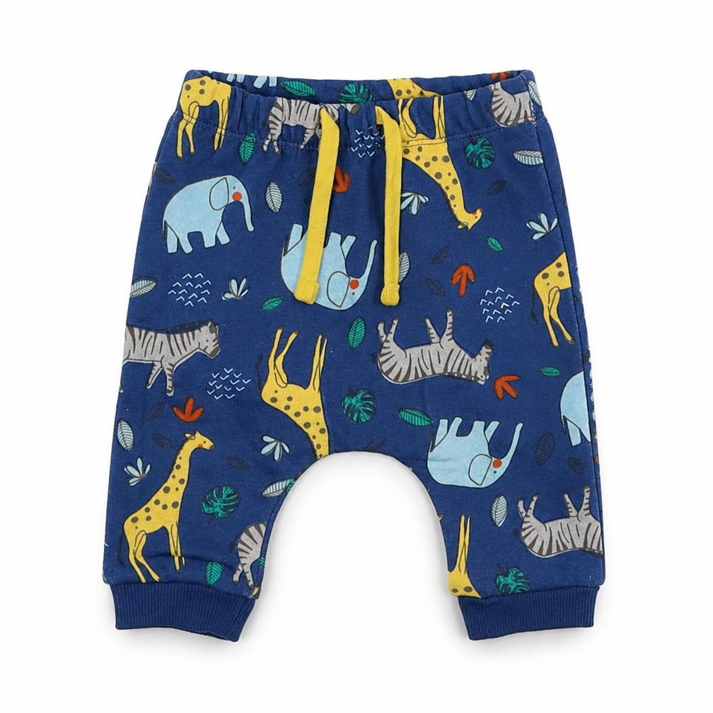Matalan Boys Blue  Cotton Sweatpants Trousers Size 0-3 Months  Drawstring - Animals
