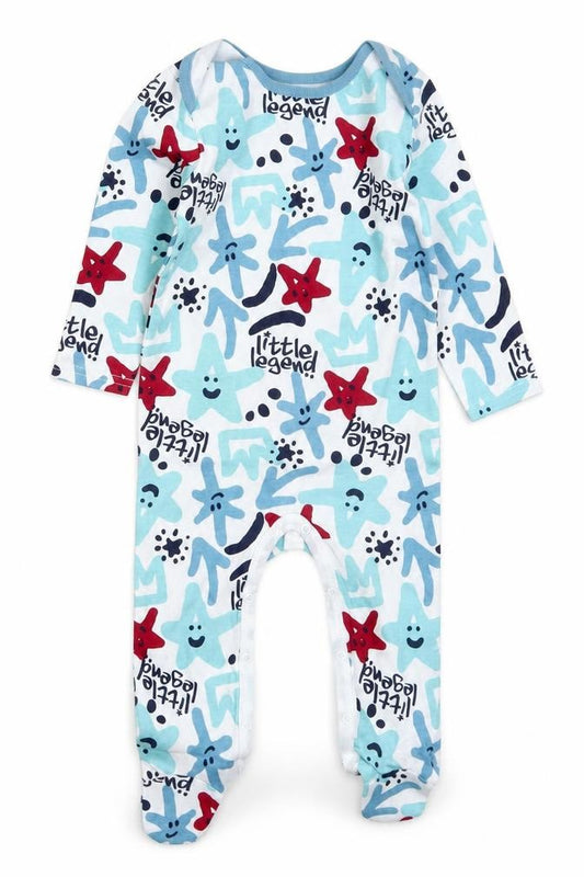 Front view of Studio boys’ white solid cotton cami one piece, size 9-12, months button - little legend