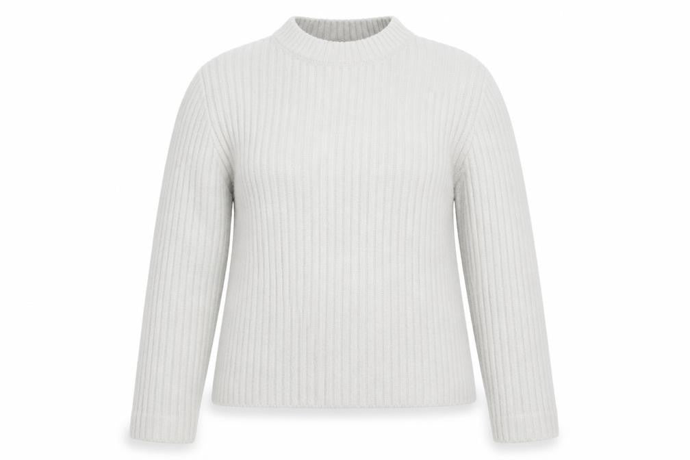 Front view of New Look women’s white crew neck nylon jumper, size UK 10