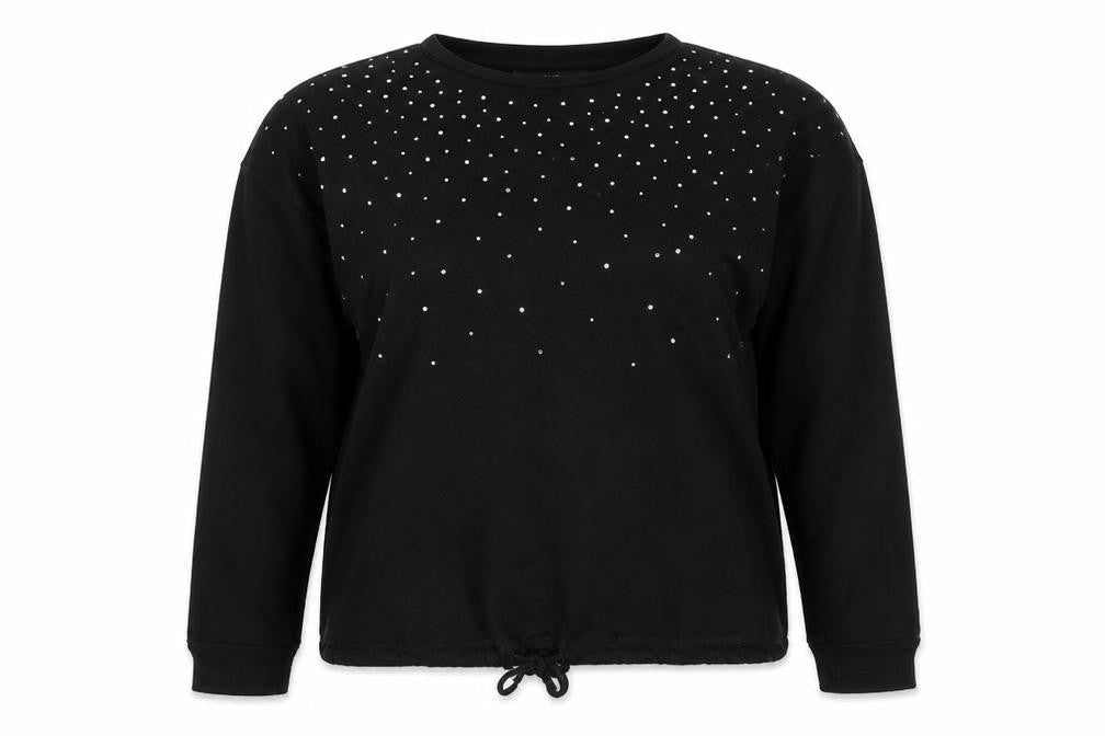 Front view of F&F women’s black viscose pullover sweatshirt, size UK 12, pullover
