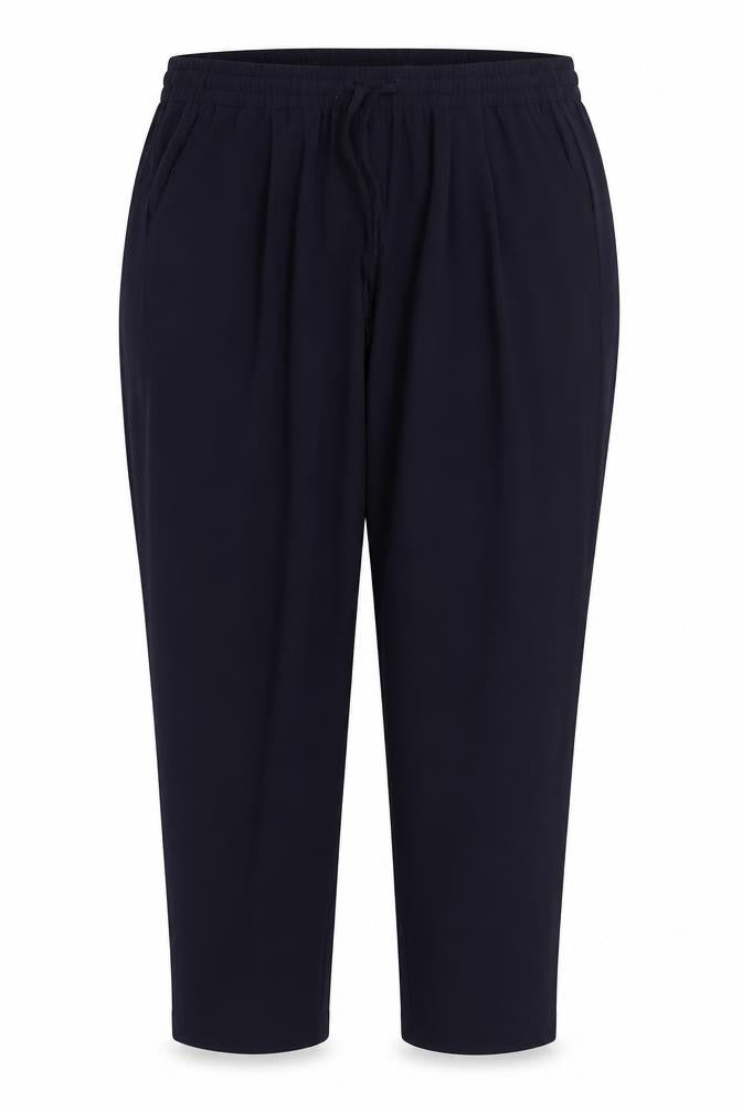 Front view of Classics women’s blue polyester trousers, size UK 16, 27-inch leg regular drawstring