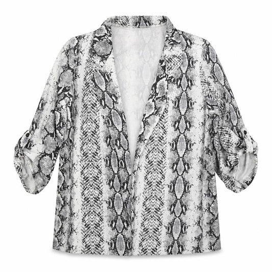 Front view of New Look women’s grey animal print jacket, size UK 10