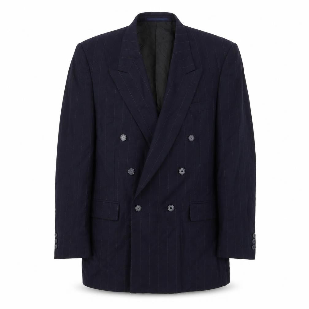 Front view of George men’s blue striped polyester jacket suit jacket, size 42