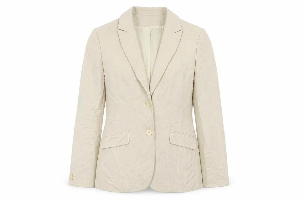 Front view of Debenhams women’s beige polyester jacket suit jacket, size UK 12