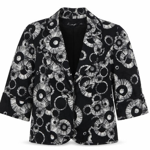 Country Club  Womens Black Geometric Cotton Jacket Blazer Size 10