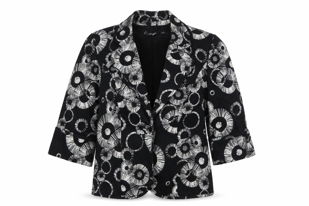 Country Club  Womens Black Geometric Cotton Jacket Blazer Size 10