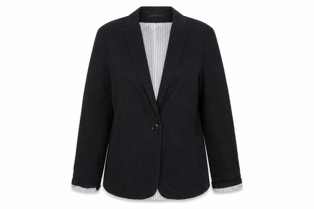 Front view of New Look women’s black cotton jacket blazer, size UK 10
