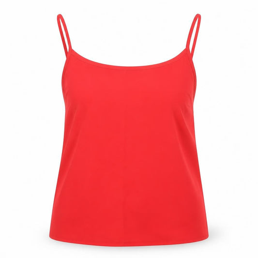 Front view of New Look women’s red polyester camisole t-shirt, size UK 8, v-neck