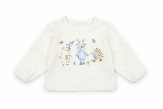 Front view of Just too cuddly girls’ white cotton jumper, size 0-3, months pullover - animal