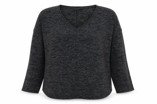 Front view of Primark women’s grey round neck polyester jumper, size UK 14