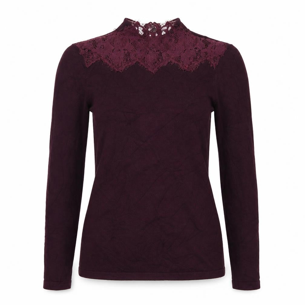 Front view of Warehouse women’s purple mock neck viscose jumper, size S