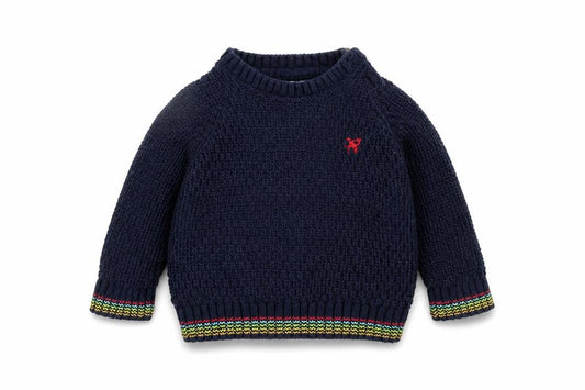 Front view of F&F boys’ blue cotton jumper, size 3-6, months pullover