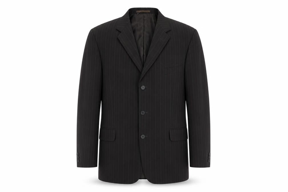 Front view of F&F men’s brown striped polyester jacket suit jacket, size 46
