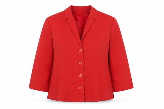 Front view of Whimsy women’s red polyester jacket suit jacket, size UK 16