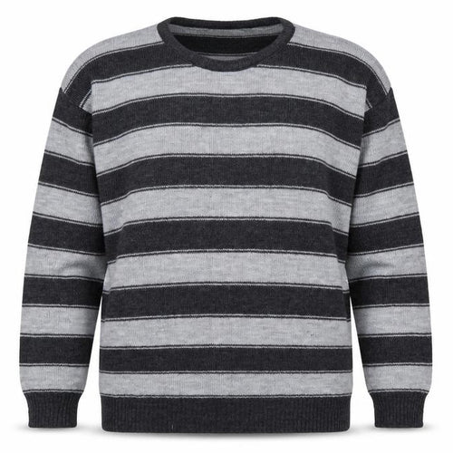 Littlewoods Womens Grey Round Neck Striped Acrylic Pullover Jumper Size 14