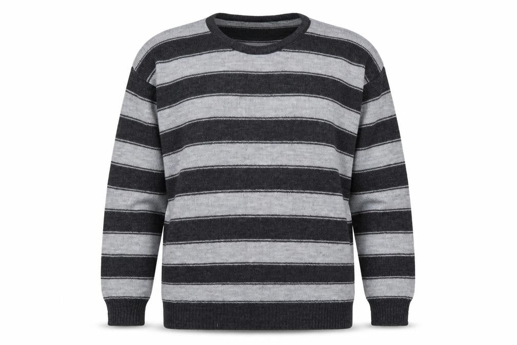 Littlewoods Womens Grey Round Neck Striped Acrylic Pullover Jumper Size 14