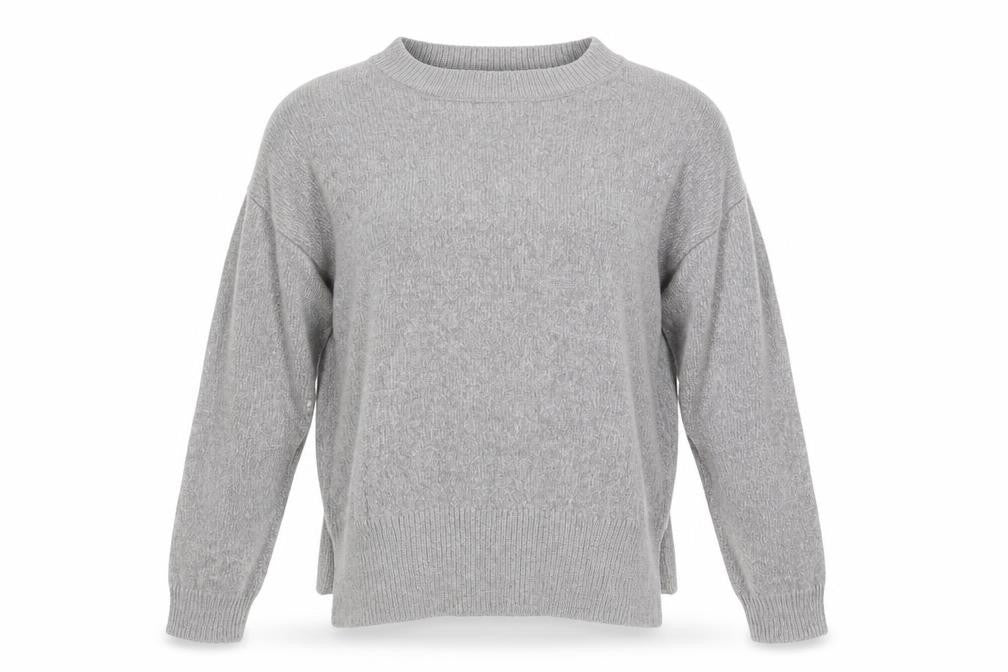 Front view of F&F women’s grey round neck polyester jumper, size UK 10