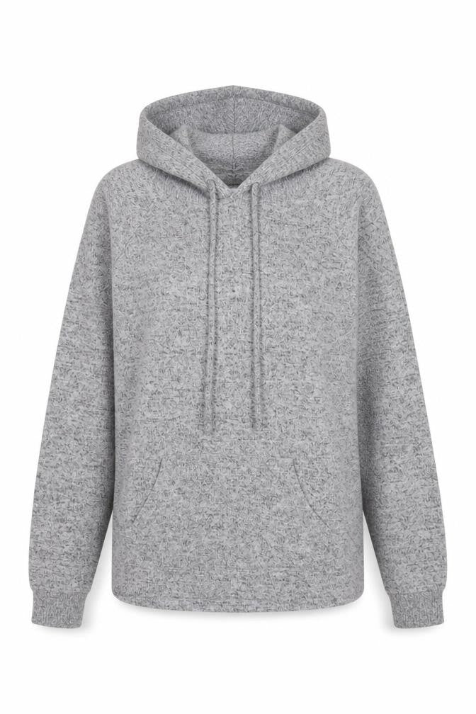 Front view of Papaya women’s grey polyester pullover hoodie, size UK 10