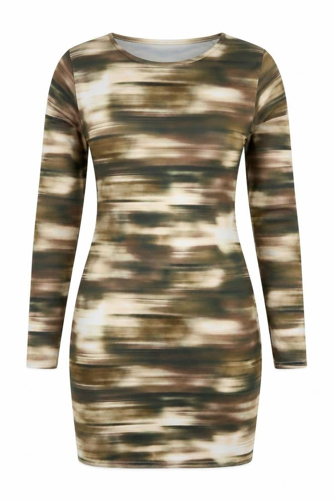 Front view of MIssy Empire women’s brown polyester bodycon, size UK 12, crew neck pullover