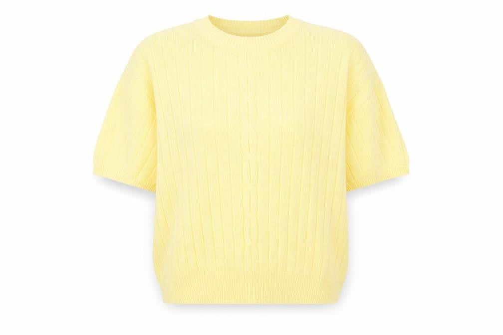 Front view of Compliments women’s yellow round neck cotton jumper, size M