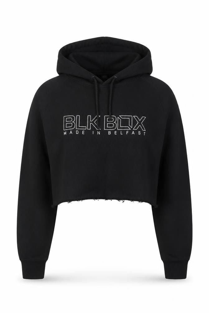 Front view of BLK Box women’s black polyester pullover hoodie, size XL