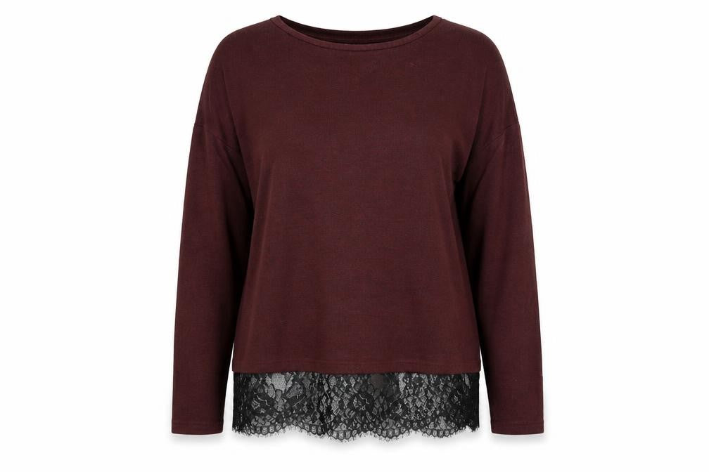 Front view of F&F women’s red round neck viscose jumper, size UK 10