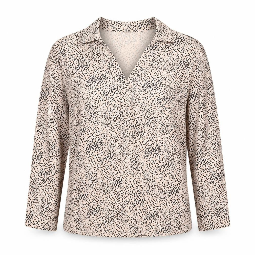 Nw Look  Womens Beige Animal Print Polyester Jersey Blouse Size 14 V-Neck