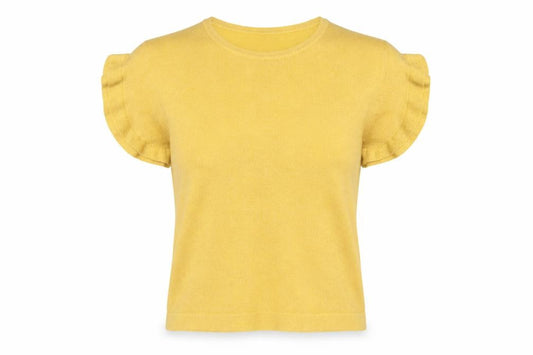 Front view of Next women’s yellow round neck viscose jumper, size UK 12