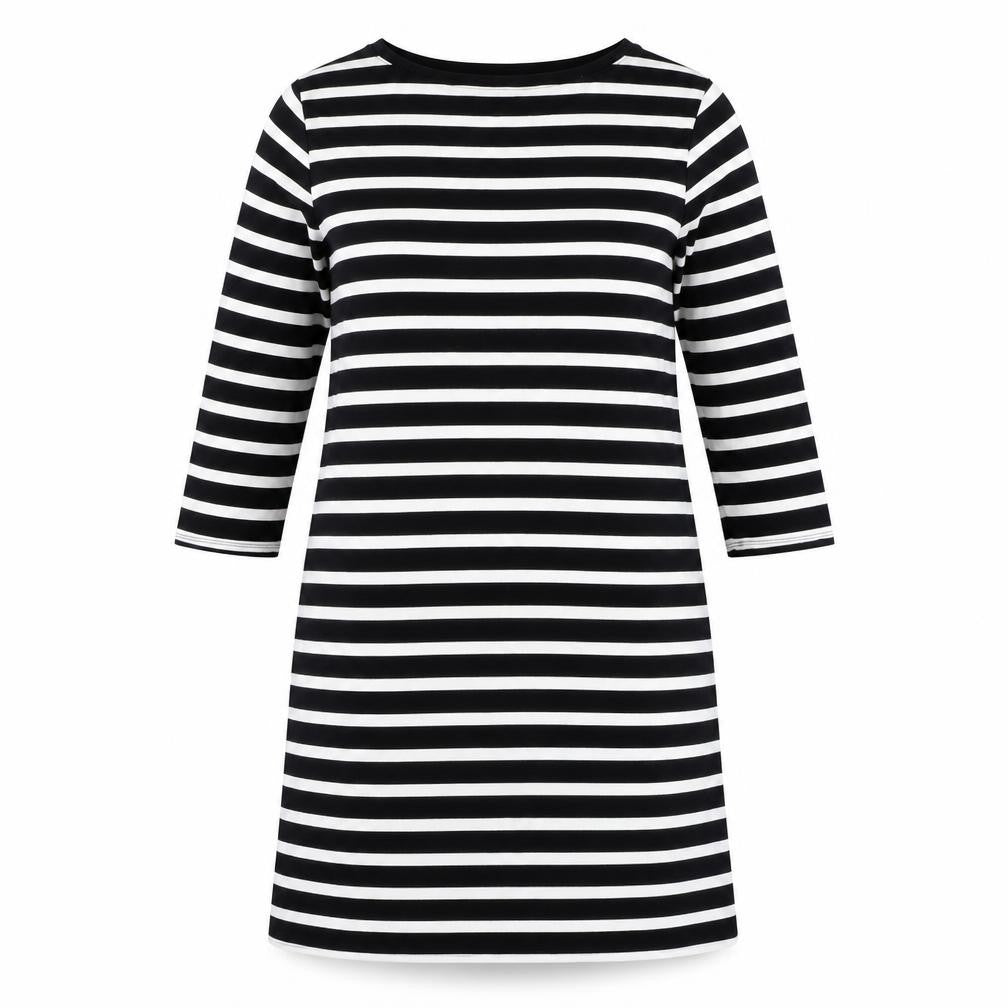 Amazon Womens White Striped Viscose T-Shirt Dress  Size M  Round Neck