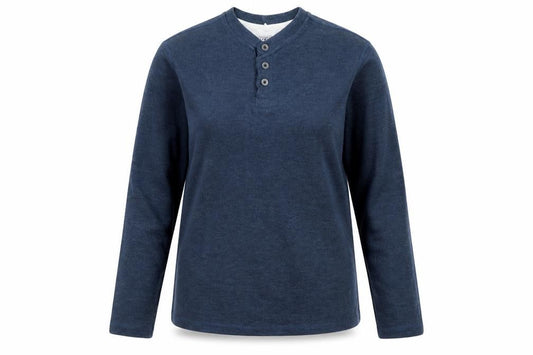 Front view of Easy women’s blue polyester pullover sweatshirt, size M