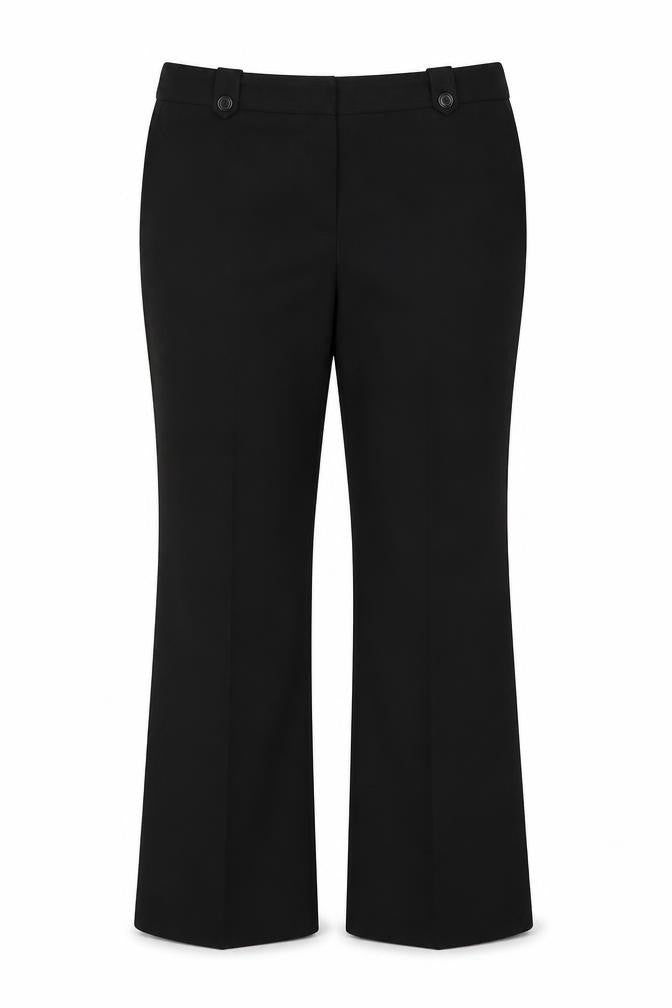 Front view of Evans women’s black polyester trousers, size UK 16, 31-inch leg regular
