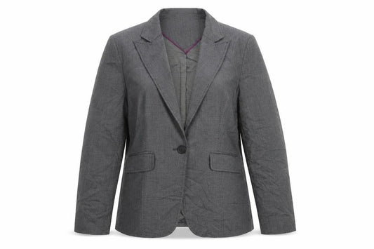 Front view of Next women’s grey polyester jacket suit jacket, size UK 16