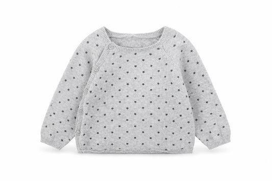 Front view of Matalan girls’ grey cotton jumper, size 6-9, months pullover - star