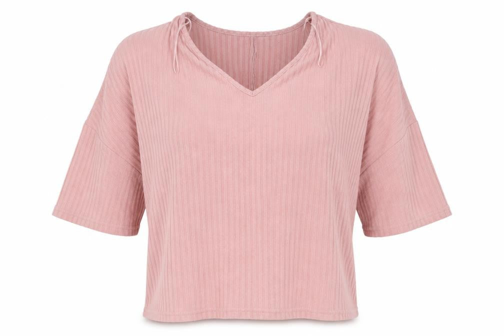 Front view of New Look women’s pink round neck polyester jumper, size M