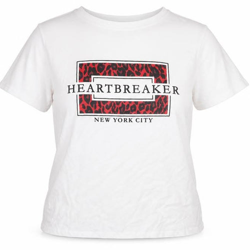 New Look Womens White  Cotton Basic T-Shirt Size 10 Round Neck - New York City Heartbreaker