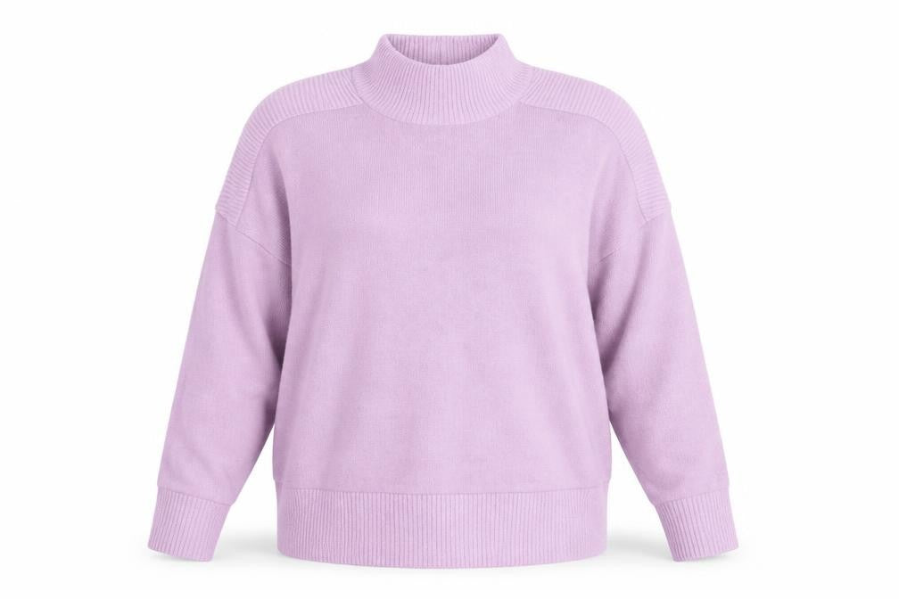 Front view of Dunnes women’s pink mock neck polyester jumper, size M