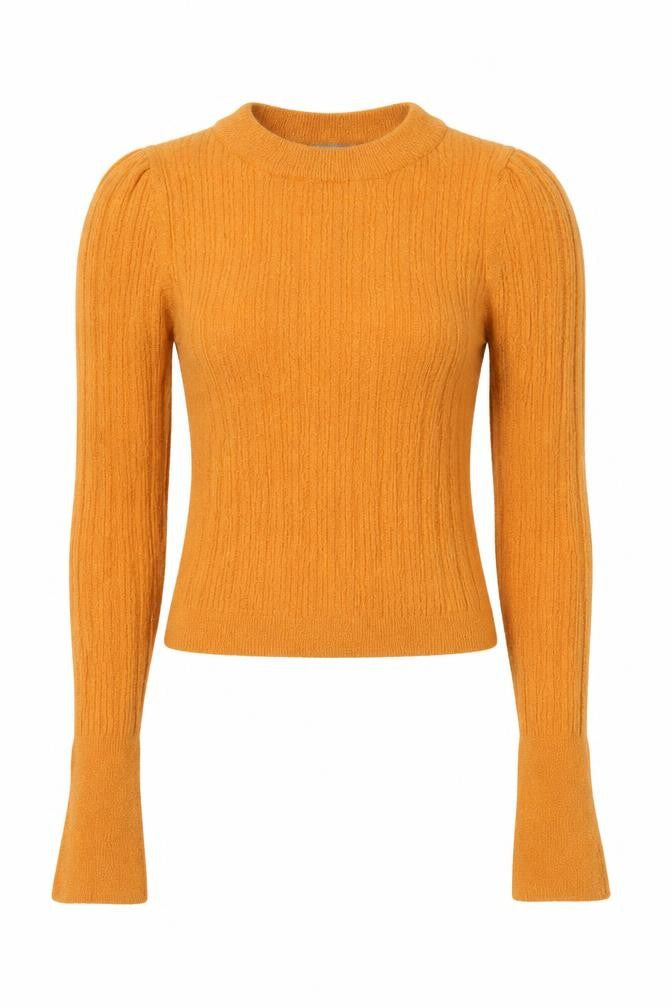 Front view of ASOS women’s orange round neck acrylic jumper, size UK 8