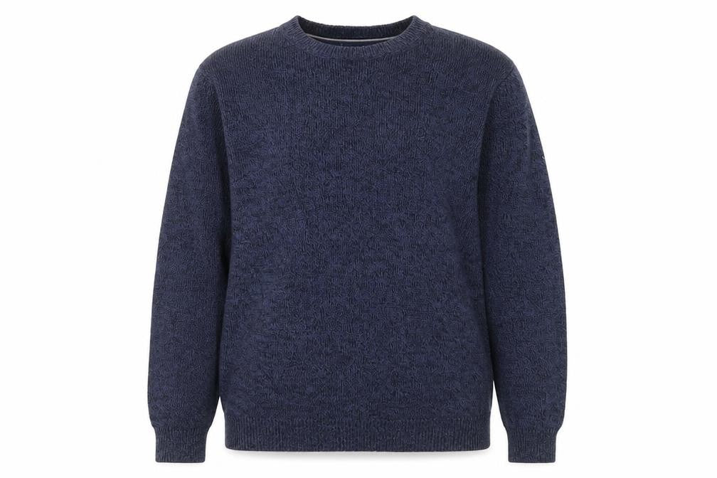 Front view of Easy women’s blue round neck cotton jumper, size M